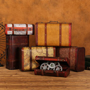 欧式复古木质手提箱仿古装饰品收纳箱子橱窗摆件老式皮箱摄影道具