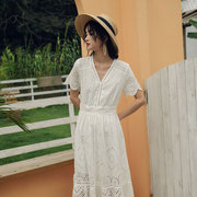 白色连衣裙女2023超仙裙子海边度假蕾丝海滩长裙巴厘岛沙滩裙