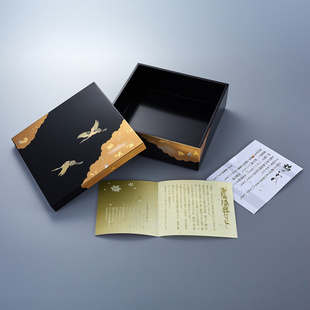 日本进口 山中漆器金箔祥鹤菓子盒 点心盒 日式糖果盒收纳盒 盒子