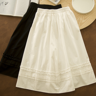 明明白白春夏日系原宿风设计感小众甜美纯色花边白色半身长裙