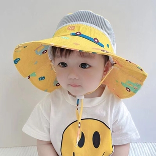 儿童防晒帽防紫外线宝宝遮阳帽太阳帽男童女童夏季沙滩帽子大帽檐