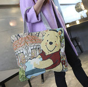 韩版休闲维尼熊帆布包包大容量购物手提袋女士包单肩包沙滩包