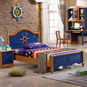 全实木儿童床男孩蓝色地中海，单双人床青少年简约卧室组合套房家具