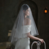V852森系新娘头纱 超仙闪闪双层白色简约领证登记婚礼旅拍头饰品