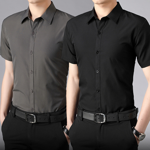 男士夏季短袖白衬衫纯色商务，休闲职业正装韩版衬衣黑色工装长袖寸