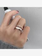 韩国ins风双层纯银开口食指，戒指女时尚，个性小众设计冷淡风手饰