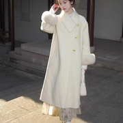 韩系高级感重工白色呢子大衣女小个子2024春季赫本风宽松毛呢外套