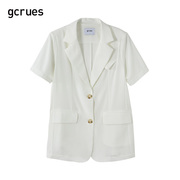 gcrues小西装女夏薄款短袖，2024韩版宽松白色短款外套气质时尚