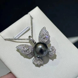 大叁珍珠9-10mm大溪地黑珍珠，吊坠纯银蝴蝶，万能扣吊坠百搭时尚