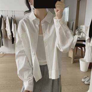 简约衬衫外套女式春秋季韩版小众设计感宽松大码显瘦棉质上衣