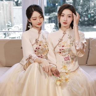 中式伴娘服冬季2024旗袍姐妹装结婚礼服女汉服中国风伴娘团裙