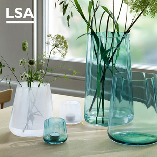 英国LSA进口海洋绿水晶玻璃花瓶烛台家居样板间轻奢装饰插花摆件