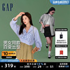 gap男女装2024夏季纯棉logo条纹，长袖衬衫宽松廓形上衣461250