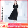 黑色法式气质v领雪纺连衣裙女夏2021年设计感收腰显瘦小黑裙