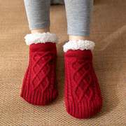超厚加绒保暖地板袜女秋冬季睡觉暖脚袜子冬天居家防滑毛绒护脚套