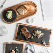 实木餐盘小吃盘木托盘黑色石板盘子相思木包板西餐日式料理摆盘