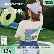 skechers斯凯奇t恤女2024年体恤圆领白色短袖情侣印花速干上衣男