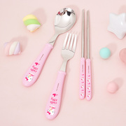韩国hellokitty儿童餐具，套装小学生不锈钢勺子，筷子叉子宝宝