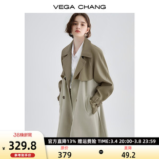 vegachang风衣女中长款2024年春秋，设计感拼色高级感英伦风外套