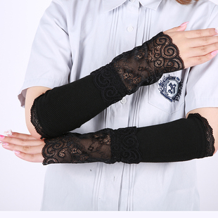 秋冬保暖蕾丝手臂套针织假袖子女士护肘护臂棉手套黑白色装饰袖套