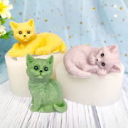 可爱立体小猫咪巧克力硅胶模具慕斯香薰蜡烛石膏手工香皂DIY模型
