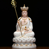 汉白玉地藏王菩萨像家用供奉佛像摆件，石雕金镶玉地藏菩萨娑婆三圣