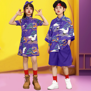 儿童套装男童中国风短袖服装，女童旗袍连衣裙，2023中大童夏装潮