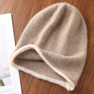 羊绒帽子秋冬男女羊毛线套头护耳卷边包头帽堆堆帽防挡风加厚保暖