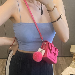 玫红色手机包包斜挎包，女2023小众设计泰国桥包mini火龙果色
