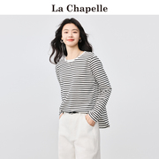拉夏贝尔/La Chapelle条纹长袖t恤女秋季圆领套头修身显瘦