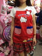 hellokitty围裙，三角头巾儿童劳作围裙，红色趴姿