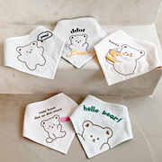 llk|韩国dottodot卡通，熊仔婴幼儿双面三角巾宝宝，纯棉围嘴口水巾