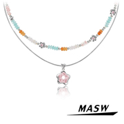 MASW麻秀原创设计秘密花园系列甜美串珠花朵项链双层叠戴可爱颈链