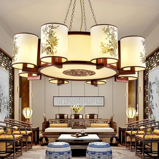 中式羊皮茶楼酒店包厢灯具古典中国风餐厅吊灯，仿古实木客厅中式灯