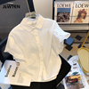 夏季白色短袖雪纺衬衫，女夏装2023荷叶边上衣，时尚洋气时髦衬衣
