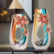 珐琅彩琉璃花瓶摆件新中式轻奢水晶玻璃客厅玄关装饰高档家居饰品