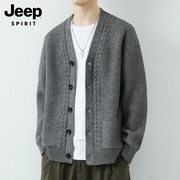 jeep吉普开衫外套男士，秋冬季潮流日系慵懒毛衣纯色百搭线衣针织衫