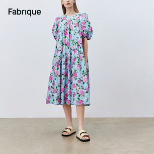 Fabrique 花卉印花泡泡袖娃娃裙2023夏季优雅法式连衣裙女