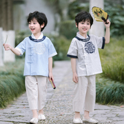 儿童汉服男童夏季复古中式唐装宝宝超仙国学民族风棉麻两件套装