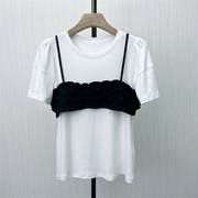 KA2024夏装 两件套短袖T恤女抹胸吊带背心时尚小众上衣6251