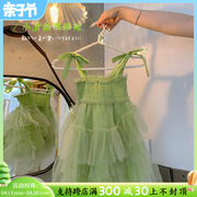 女童吊带裙夏季韩版超仙儿童洋气，绿野仙踪礼服裙子宝宝网纱公主裙