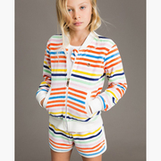 水果彩虹色意大利童装女童套装条纹天鹅绒，运动外套休闲短裤