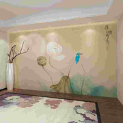 现代中式水墨荷花墙布壁布，电视背景壁纸卧室，客厅墙纸荷塘月色壁画
