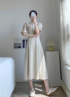 气质连衣裙女夏2024高级感polo裙高腰显瘦小个子韩版长裙