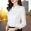 中国风白色衬衫女长袖立领，民族春秋洋气，上衣打底衬衣盘扣小衫