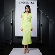 MAGGIE MA吊带裙设计师款柳黄荧光绿性感收腰复古吊带裙