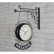 双面挂钟客厅钟表欧式铁艺静音吊钟美式时钟现代简约创意两面钟大