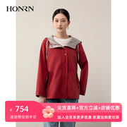 honrn红人休闲红色短款连帽收腰显瘦风衣，外套女春秋hh11of749