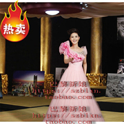 2023粉红色包肩短袖荷叶蓬蓬裙独唱歌比赛音乐会演出表演礼服