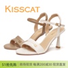 KISSCAT接吻猫2024夏季细跟露趾羊皮高跟后空一字带女鞋凉鞋